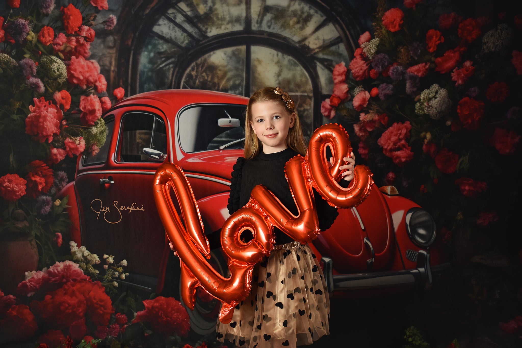 Kate Valentine's Day Red Car Backdrop Designed by Patty Robert