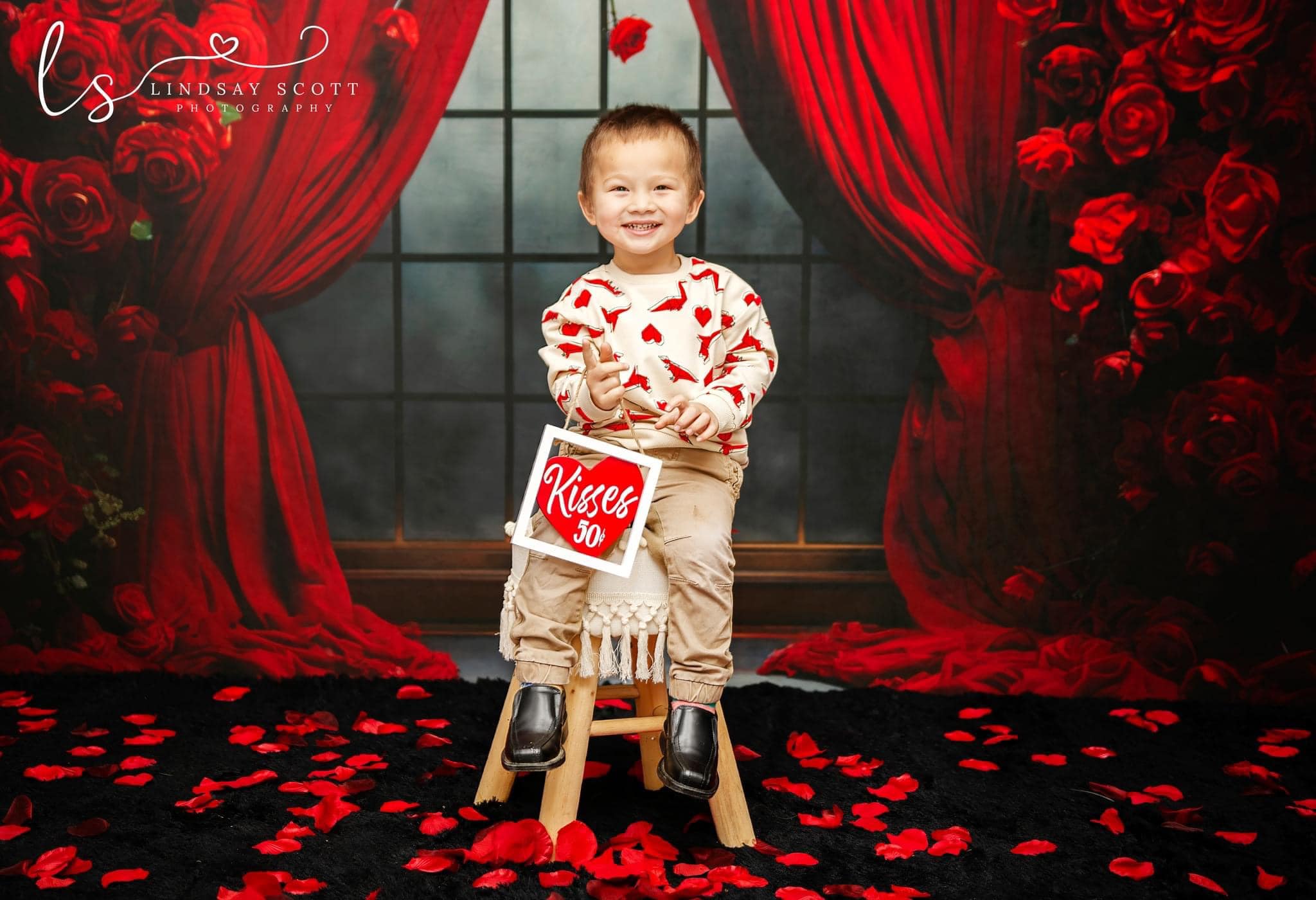 Kate Valentine's Day Rose Curtains Fleece Backdrop Designed by Mini MakeBelieve -UK