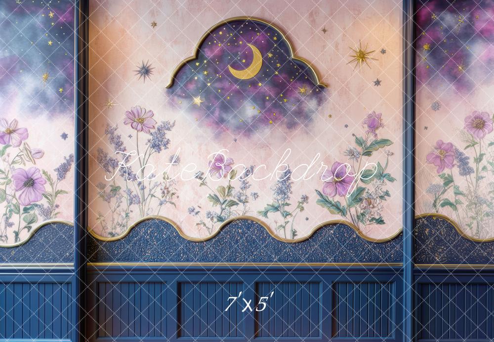 Kate Moon Floral Blue Wall Backdrop Designed by Mini MakeBelieve -UK