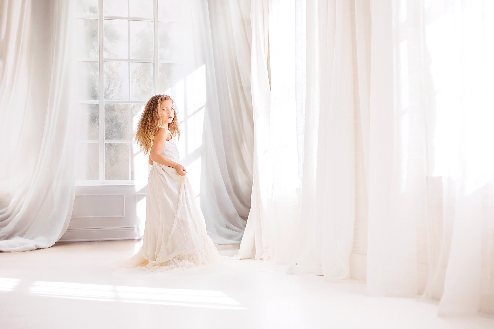 Kate White Curtains Windows Room Backdrop Designed by Chain Photography