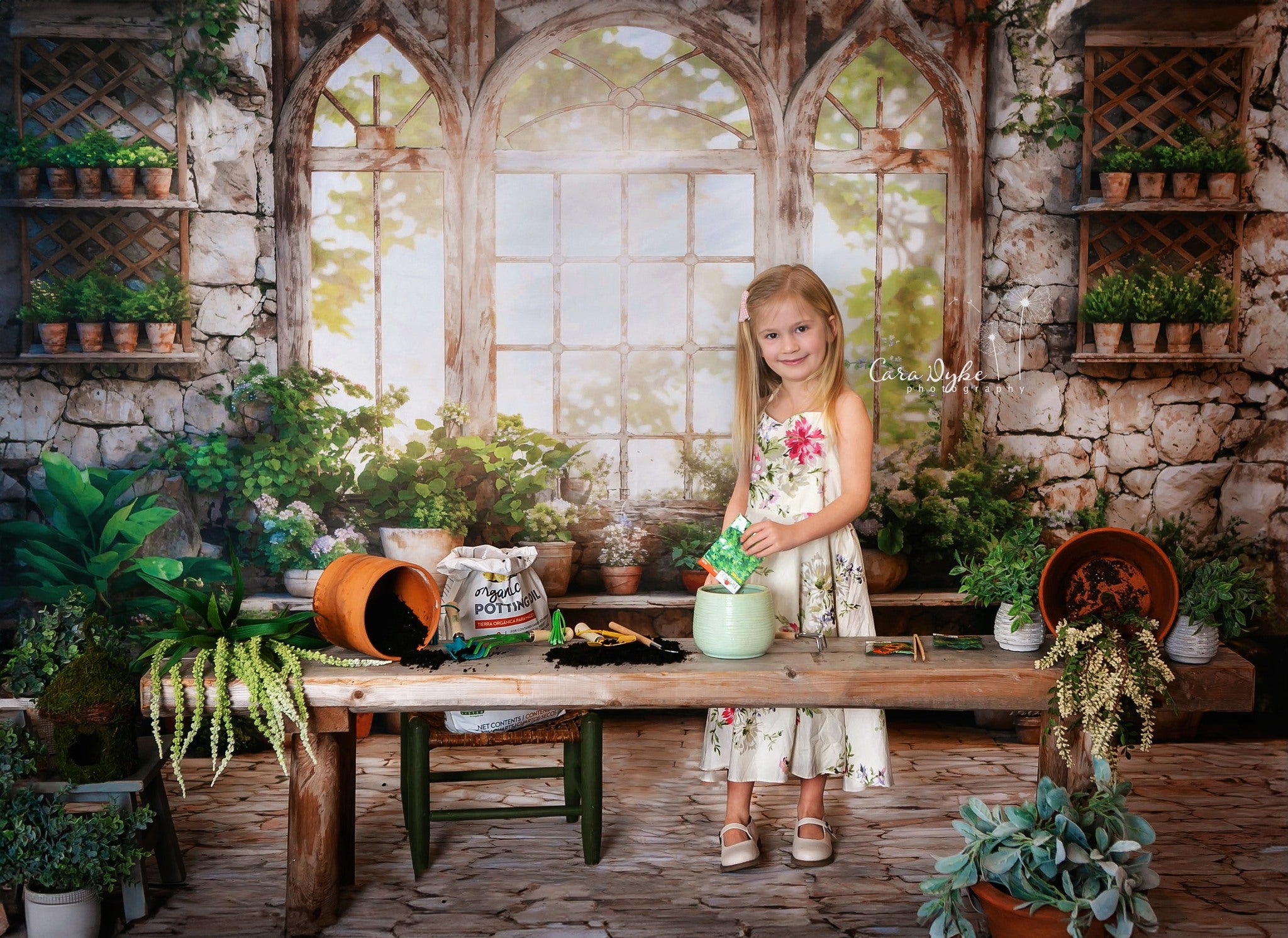 Kate Spring Green Plants Window Backdrop+Rugged Patterned Path Floor Backdrop -UK