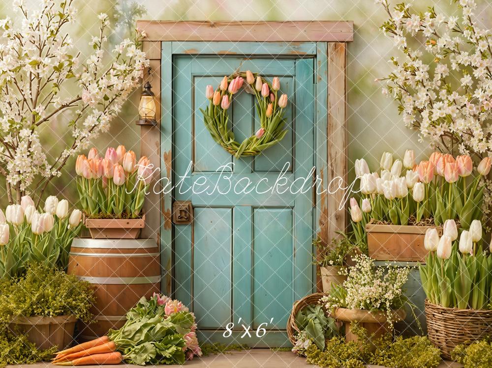 Kate Spring Tulips Blue Door Backdrop Designed by Emetselch