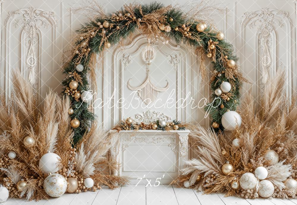 Kate Christmas Pampas Arch White Wall Backdrop Designed by Emetselch -UK
