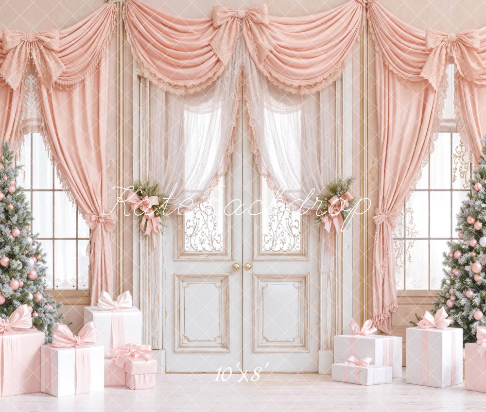 Kate Pink Christmas Trees Curtains Fleece Backdrop Designed by Emetselch -UK
