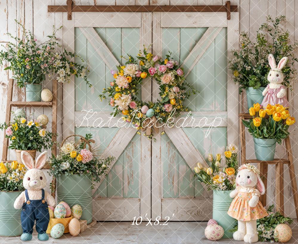 Kate Easter Bunny Floral Eggs Rustic Barn Backdrop Designed by Emetselch -UK