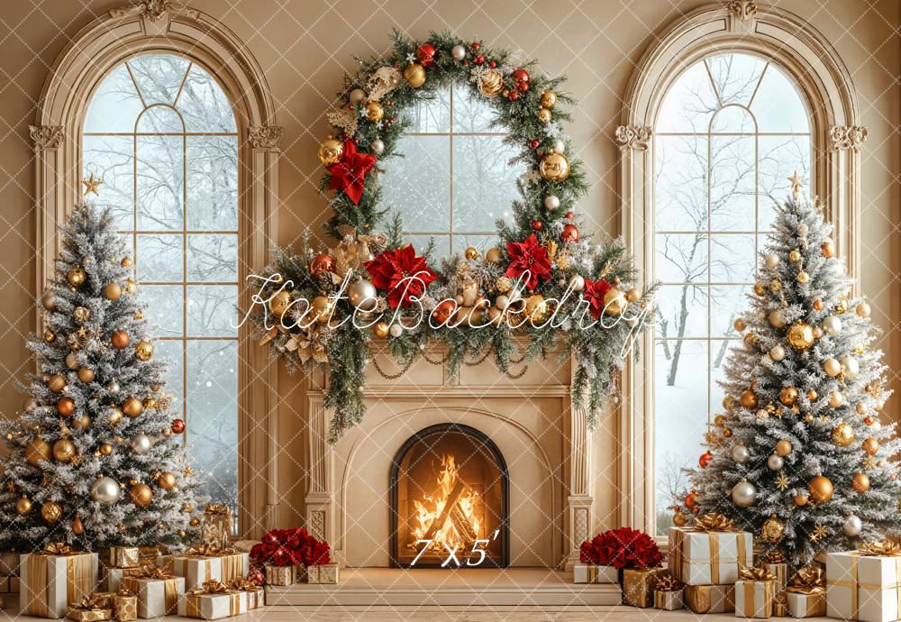 Kate Christmas Fireplace Trees Garland Backdrop Designed by Emetselch