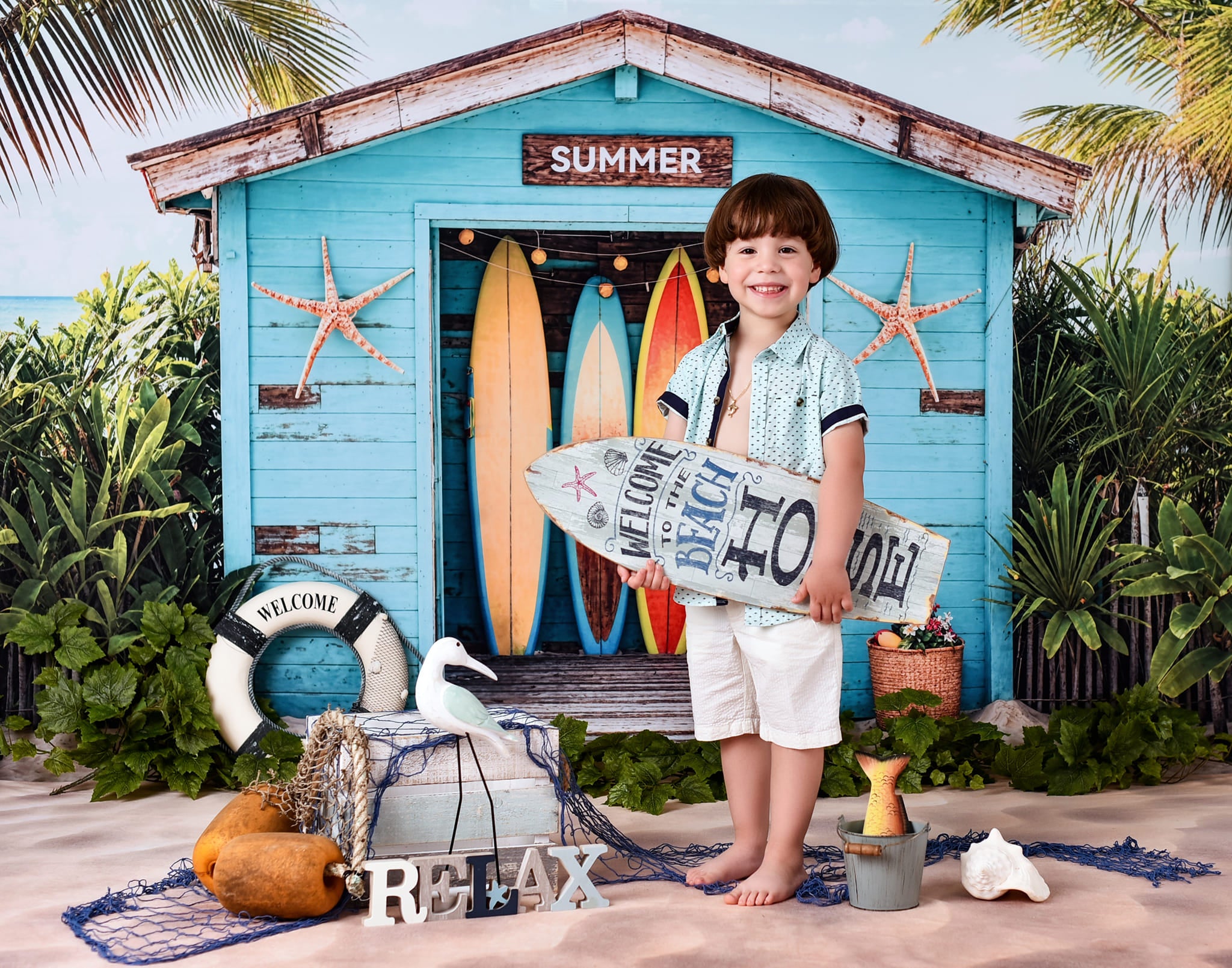 Kate Summer Beach Surfboard Shop Backdrop Designed by Chain Photography