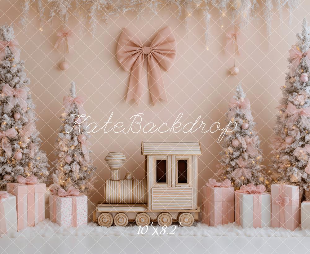 Kate Christmas Train Pink Trees Gifts Backdrop Designed by Patty Robert