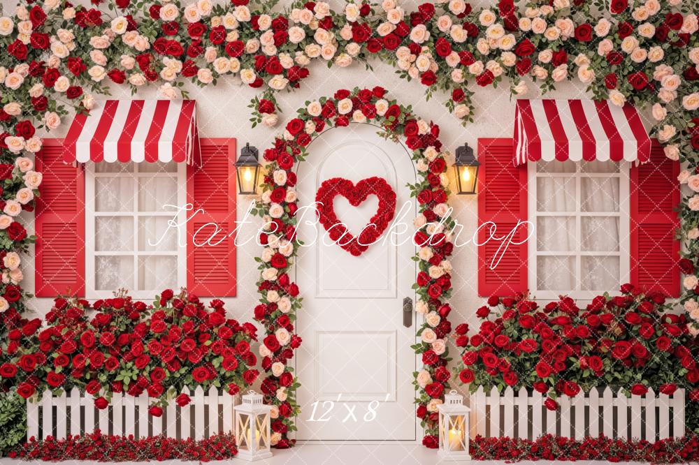 Kate Red Rose Cottage Striped Awning Backdrop Designed by Patty Robert