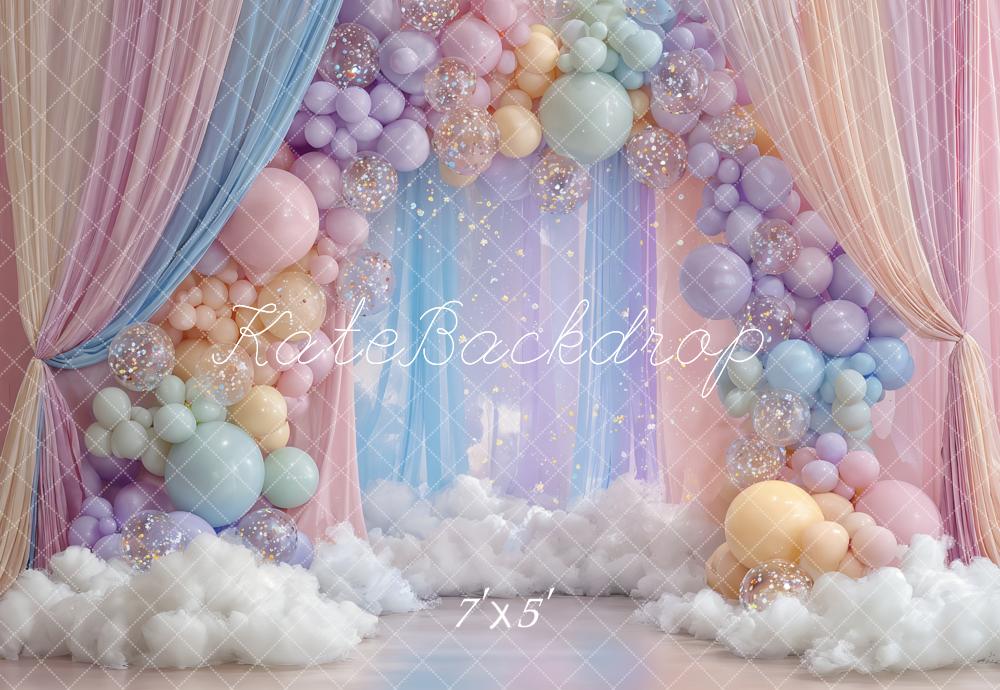Kate Balloon Clouds Curtains Cake Smash Backdrop Designed by Ashley Paul