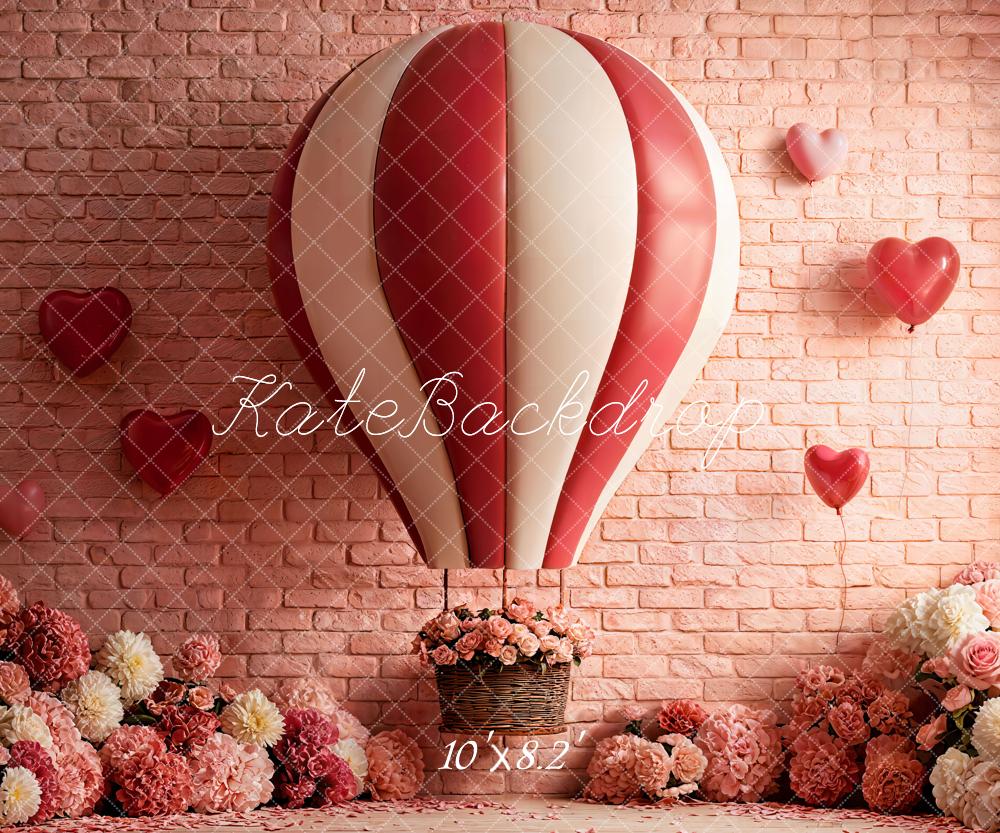 Kate Hot Air Balloon Pink Brick Wall Fleece Backdrop Designed by Emetselch