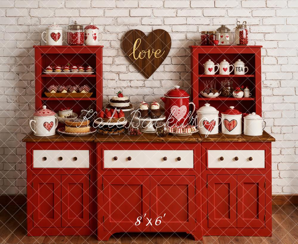 Kate Valentine Red Cabinet Heart Kitchen Backdrop Designed by Emetselch