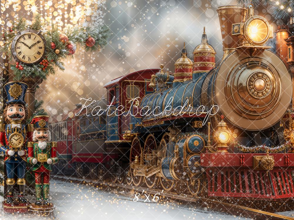 Kate Polar Train Nutcracker Clock Christmas Fleece Backdrop Designed by Emetselch