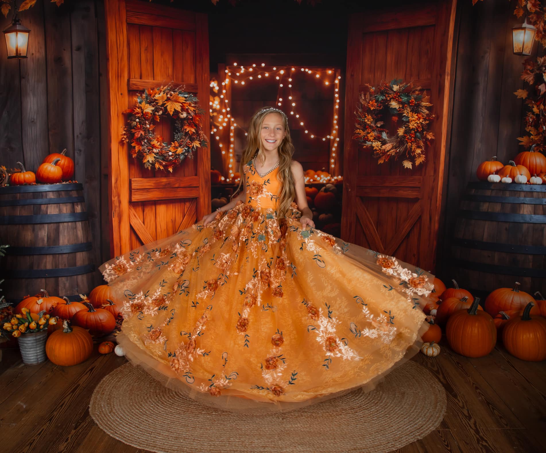 Lightning Deals Kate Autumn Barn Wooden Door Pumpkins Backdrop Designed by Emetselch -UK