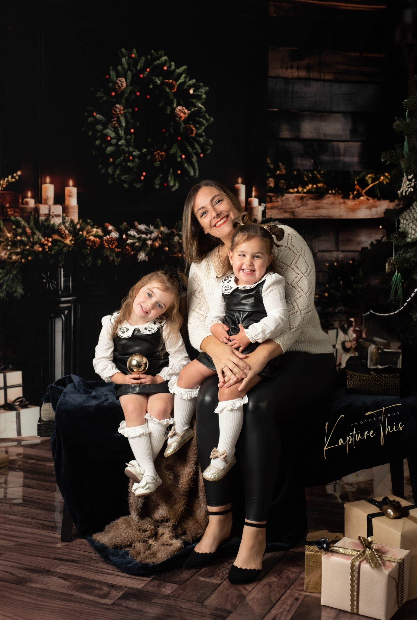 Kate Christmas Gifts Black Fireplace Wooden Wall Backdrop Designed by Emetselch -UK