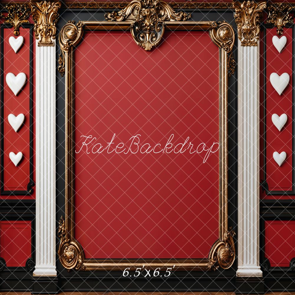 Kate Red Ornate Frame White Columns Hearts Backdrop Designed by Emetselch
