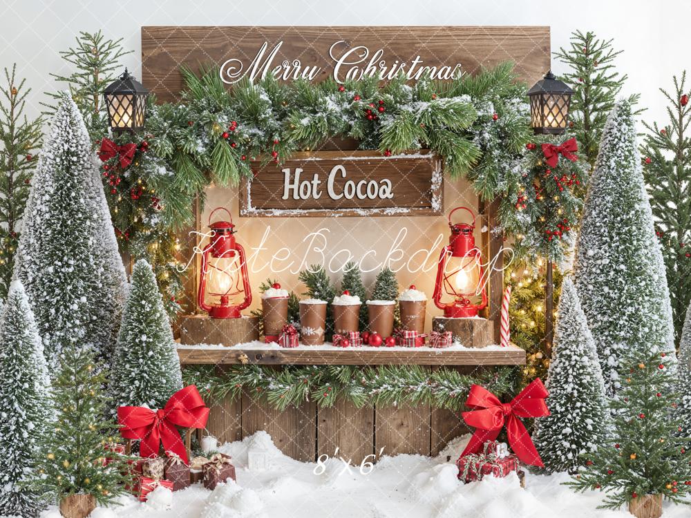 Kate Christmas Hot Cocoa Stand Snowy Trees Backdrop Designed by Emetselch -UK