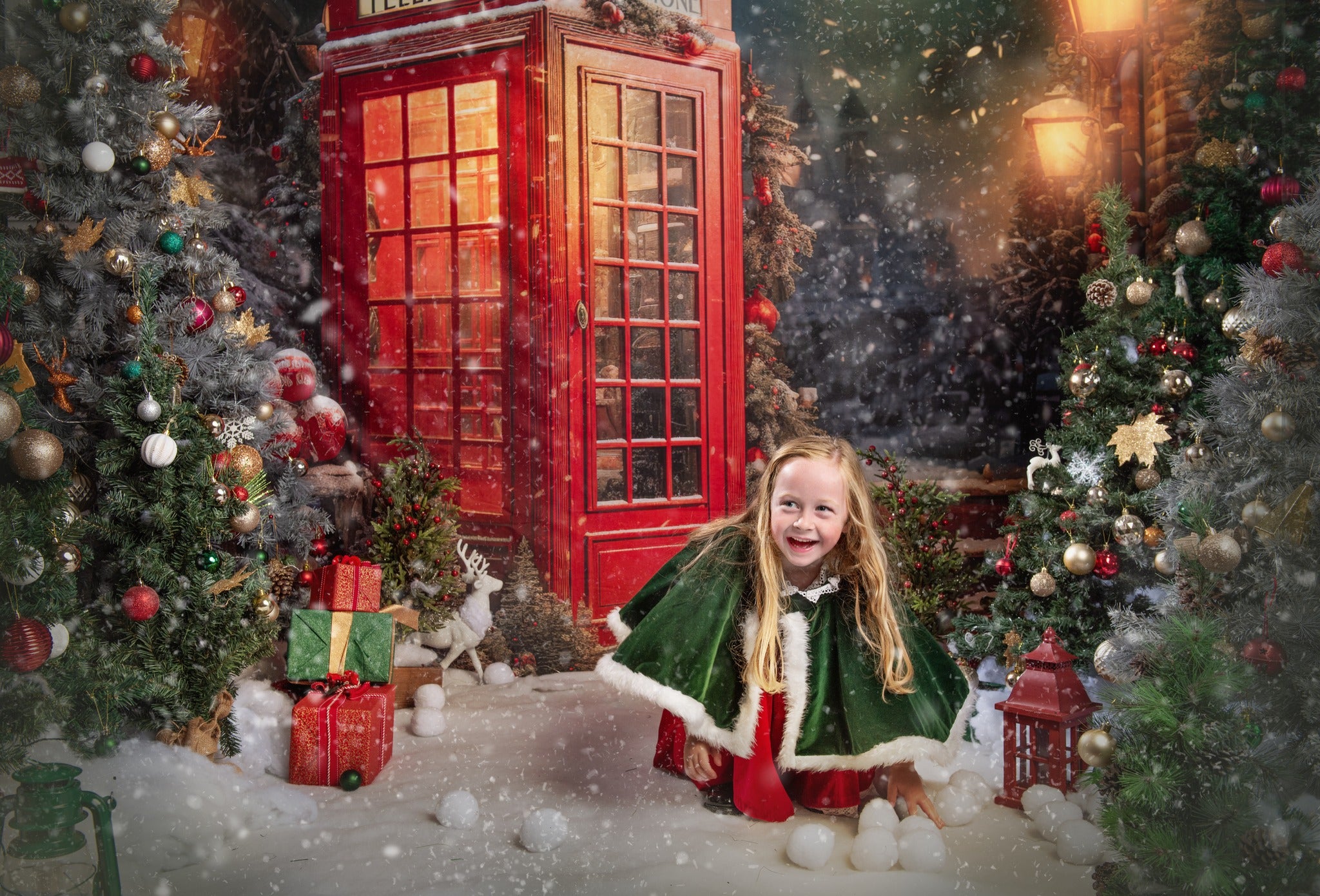 Lightning Deals Kate Christmas Red Telephone Backdrop Designed by Emetselch -UK