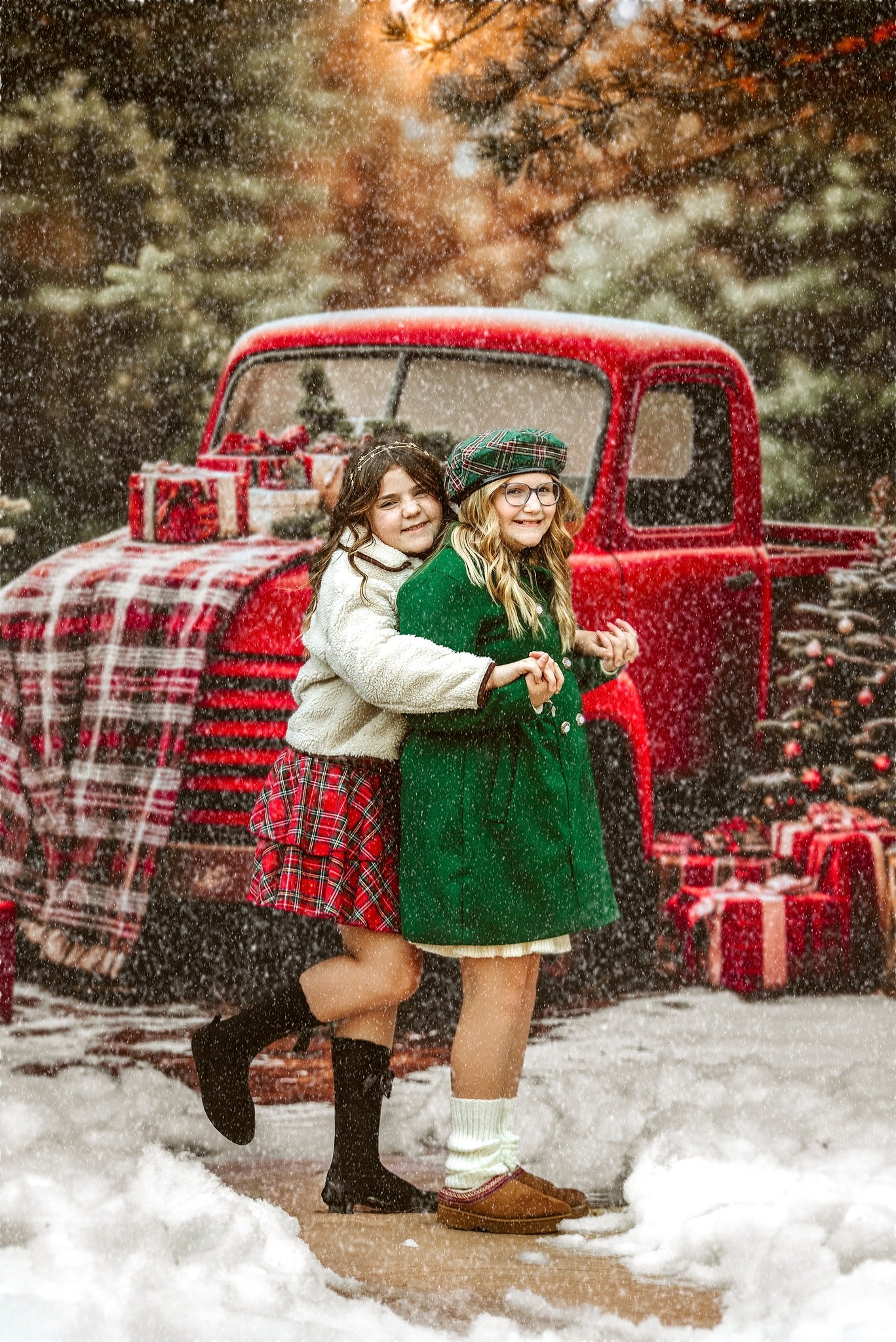 Lightning Deals Kate Christmas Red Truck Plaid Forest Backdrop Designed by Emetselch -UK