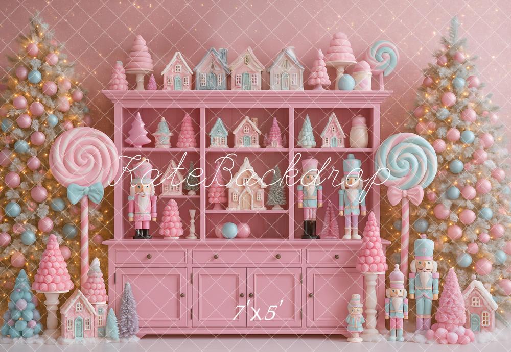 Kate Christmas Pink Cabinet Nutcracker Candy Backdrop Designed by Ashley Paul