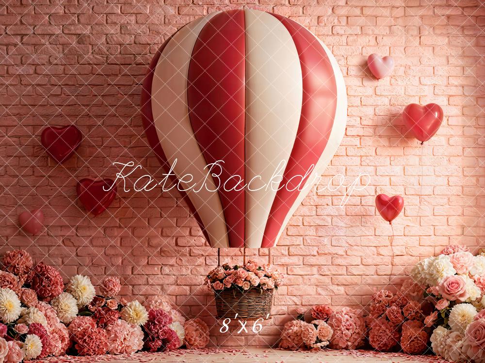 Kate Hot Air Balloon Pink Brick Wall Fleece Backdrop Designed by Emetselch