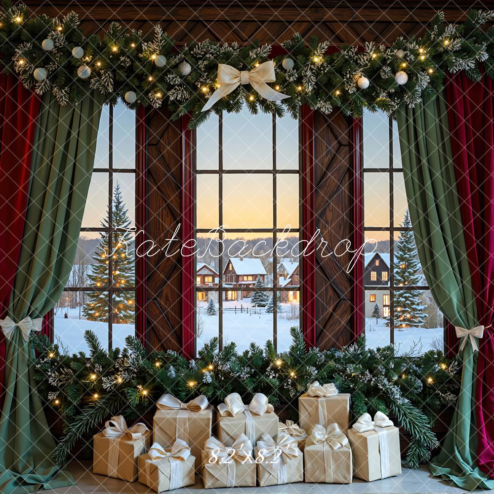 Kate Christmas Garland Window Presents Curtains Backdrop Designed by Mini MakeBelieve -UK