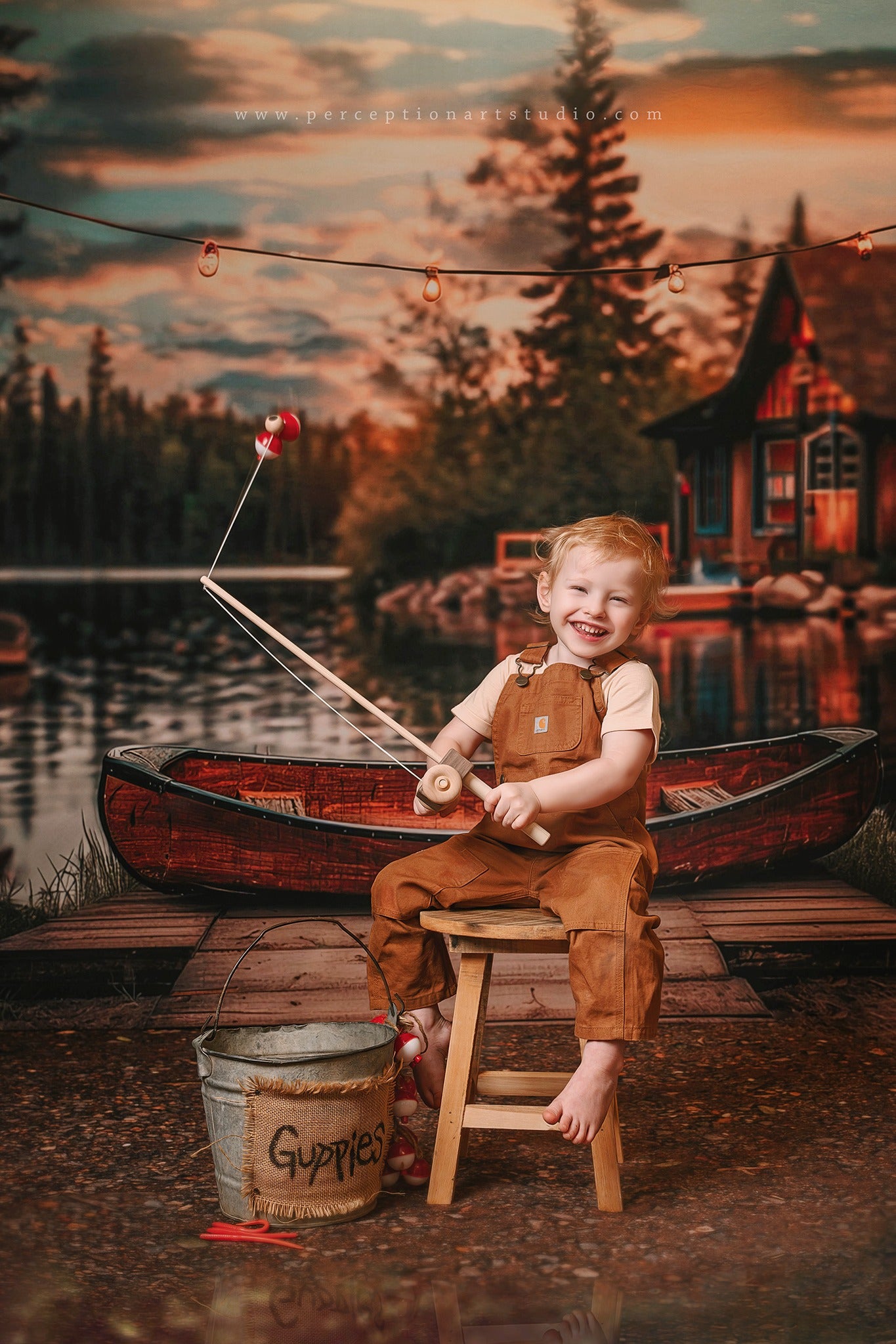 Lightning Deals Kate Canoe Dock Lake Forest Cabin Backdrop Designed by Lidia Redekopp -UK