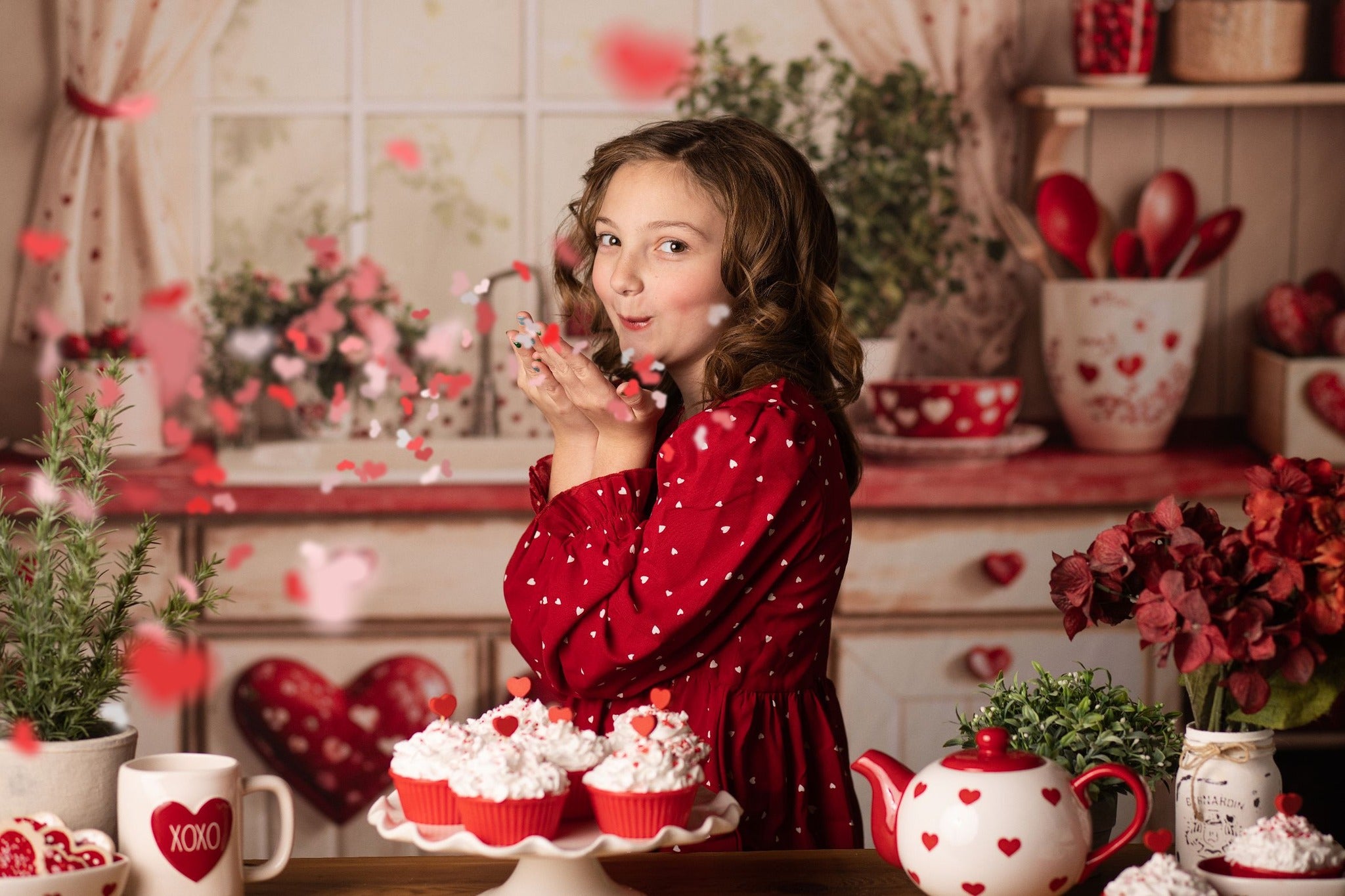 Kate Valentine's Day Kitchen Red Heart Plates Backdrop Designed by Emetselch -UK