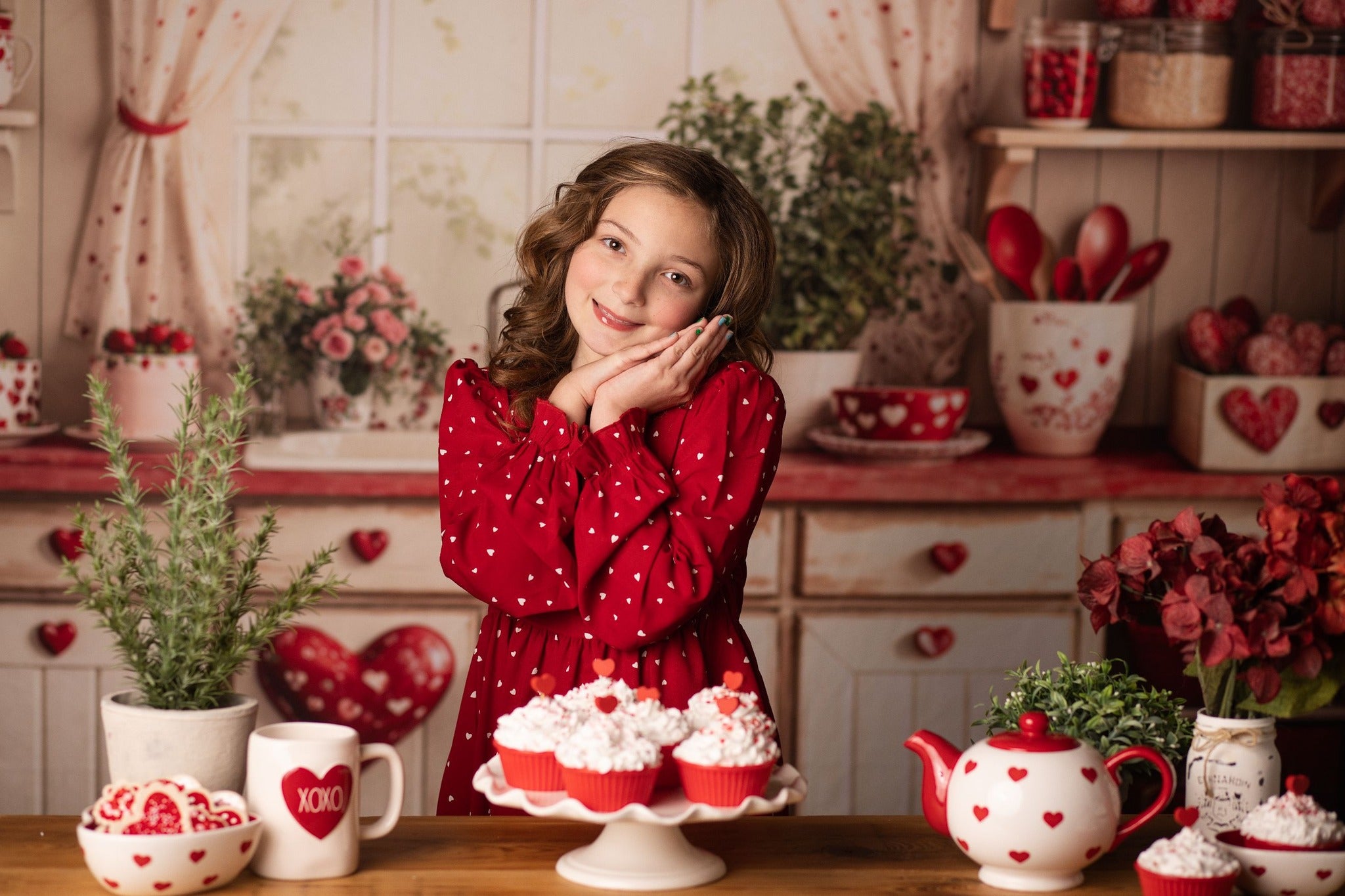 Kate Valentine's Day Kitchen Red Heart Plates Backdrop Designed by Emetselch -UK
