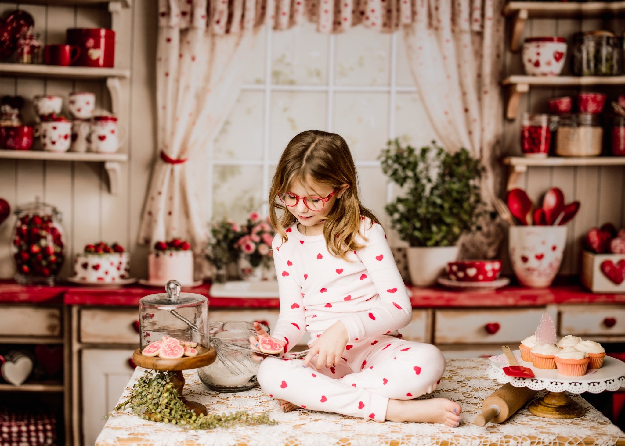 Kate Valentine's Day Kitchen Red Heart Plates Backdrop Designed by Emetselch -UK