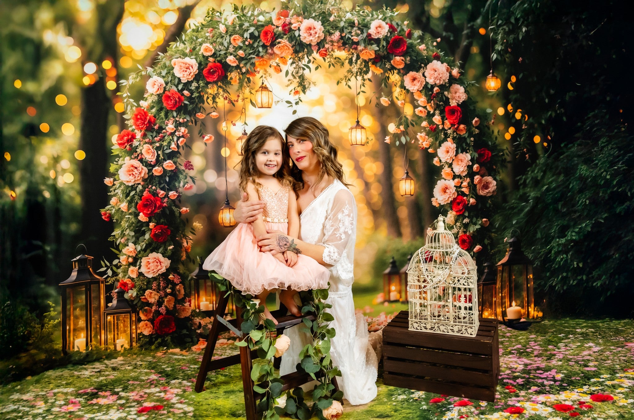 Lightning Deals Kate Valentine Flower Arch Lantern Backdrop+Spring Pathway Grass Floor Backdrop -UK