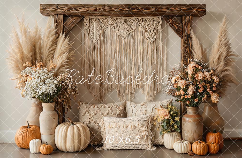 Kate Boho Pumpkins Macrame Fleece Backdrop Designed by Emetselch