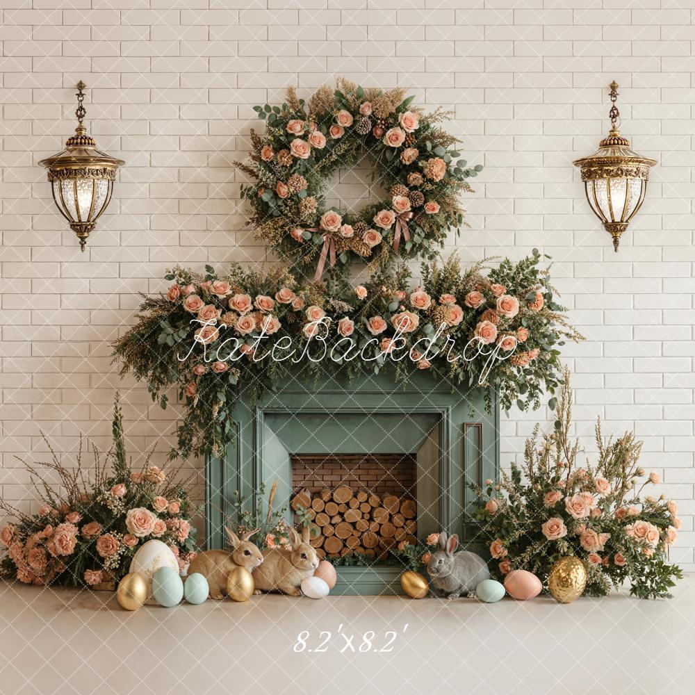 Kate Easter Bunny Floral Fireplace Pastel Eggs Backdrop Designed by Emstselch