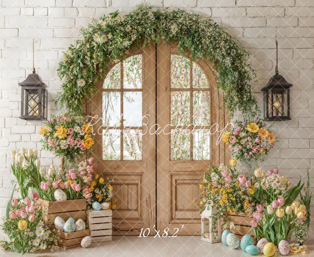 Kate Easter Eggs Arch Wooden Door Tulips Backdrop Designed by Emetselch