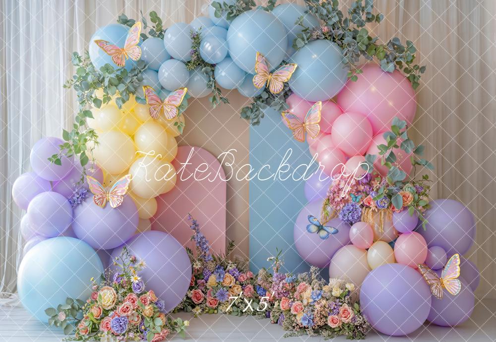 Kate Cake Smash Balloon Arch Butterfly Florals Backdrop Designed by Emetselch