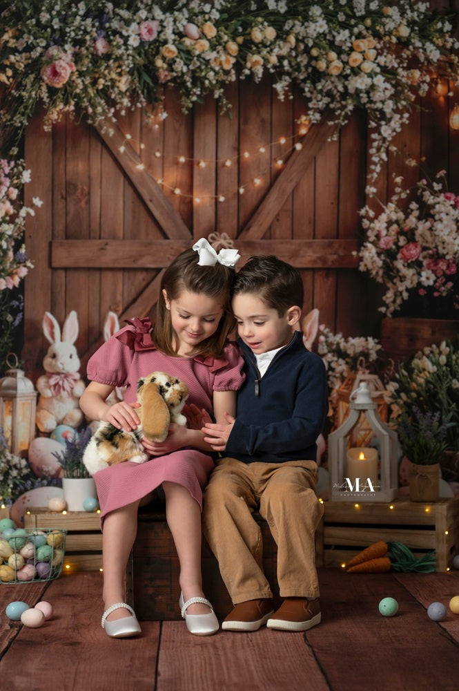 Kate Easter Bunny Floral Eggs Wood Backdrop Designed by Emetselch -UK