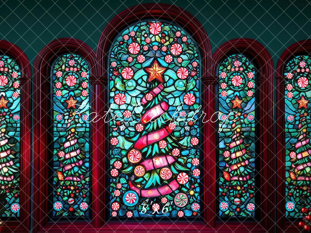 Kate Christmas Stained Glass Trees Backdrop Designed by Mini MakeBelieve -UK