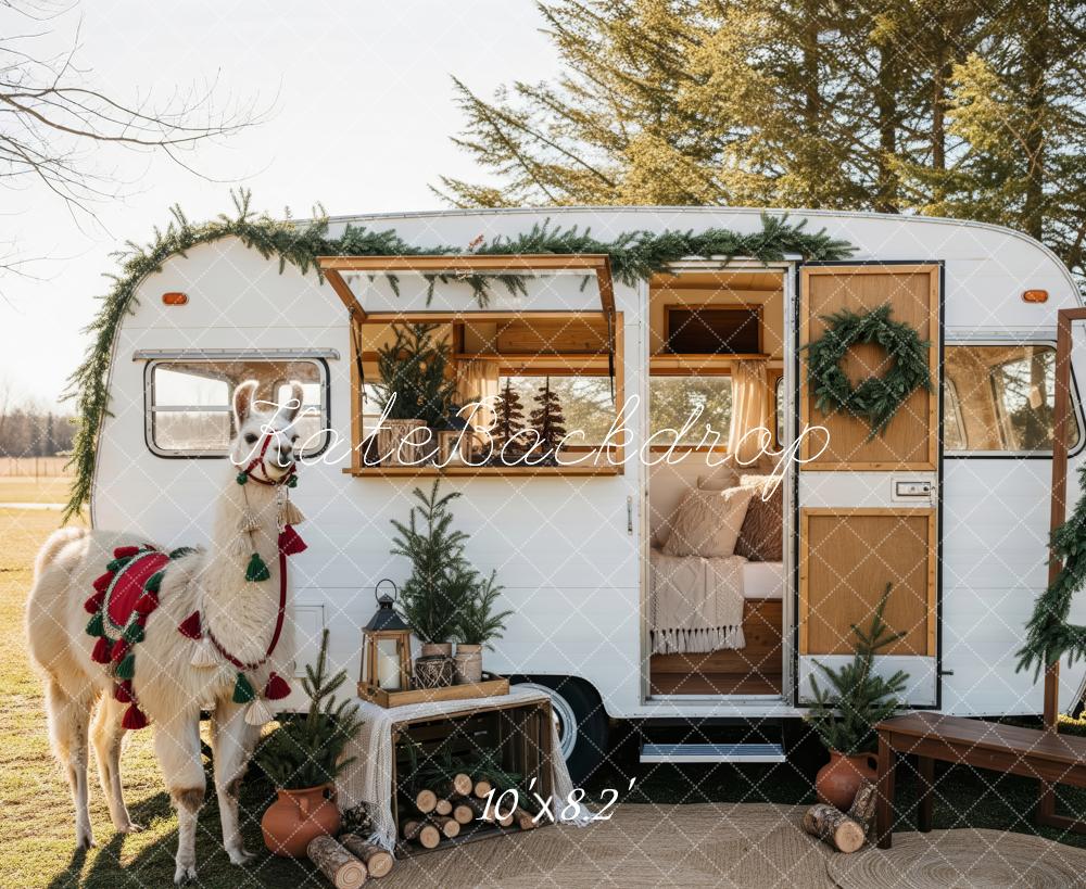 Kate Christmas Caravan Llama Greenery Backdrop Designed by Patty Robert