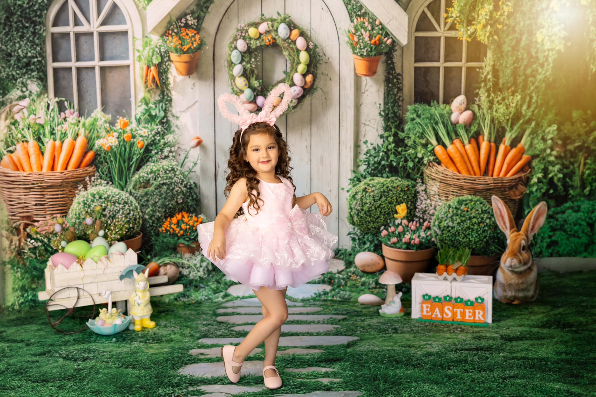 Kate Easter House Bunny Garden Carrots Backdrop Designed by Emetselch -UK