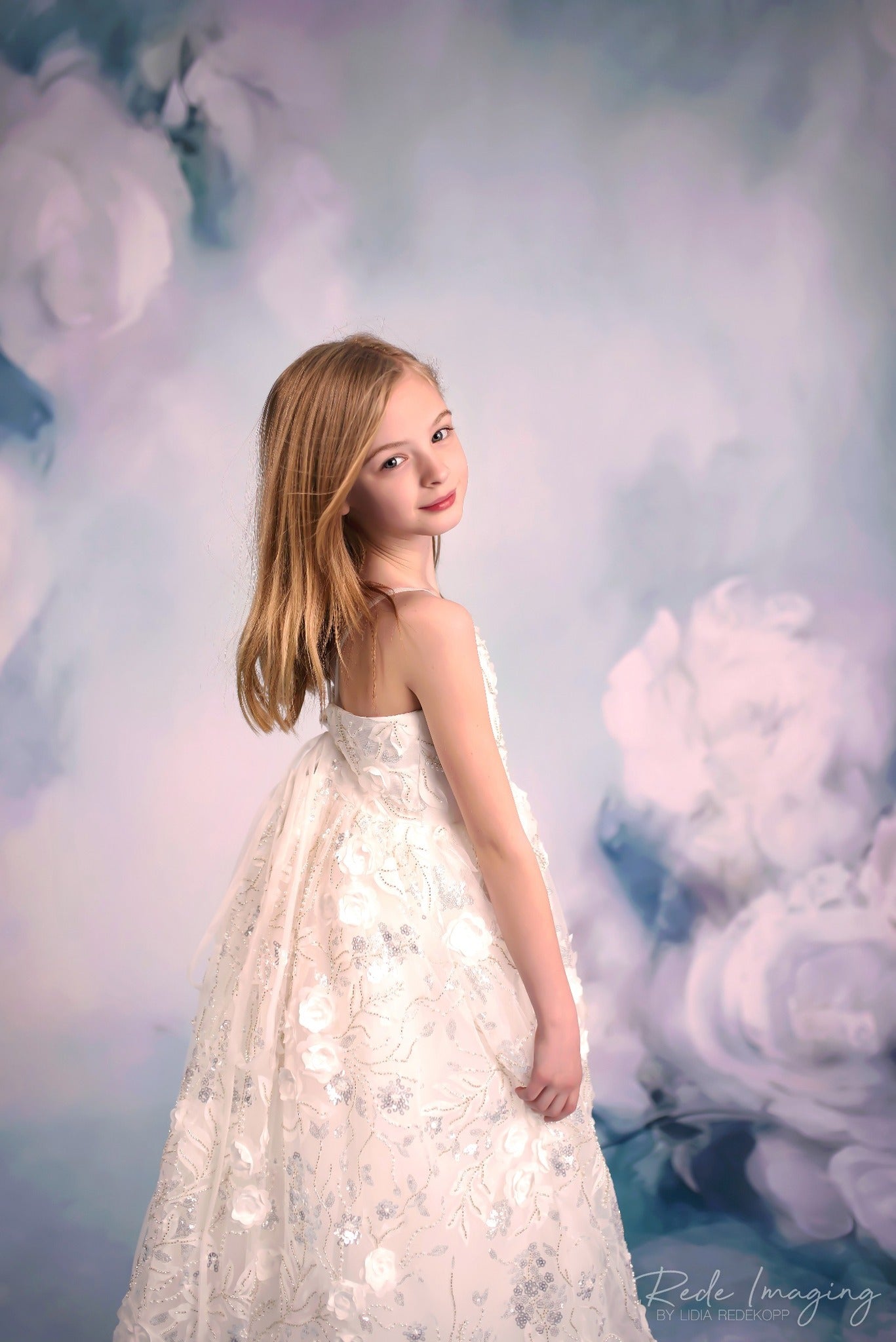 Kate Fine Art White Floral Blue Backdrop Designed by GQ -UK