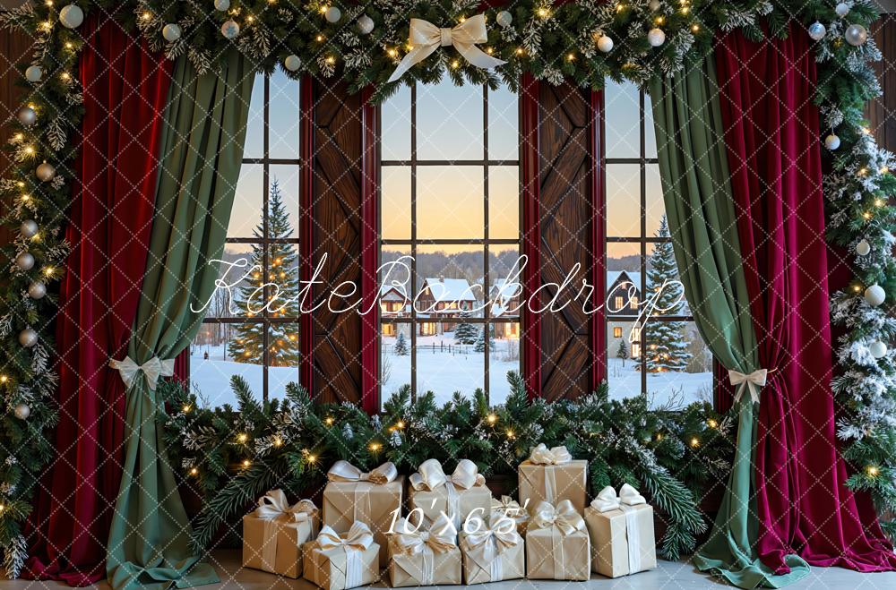Kate Christmas Garland Window Presents Curtains Backdrop Designed by Mini MakeBelieve -UK