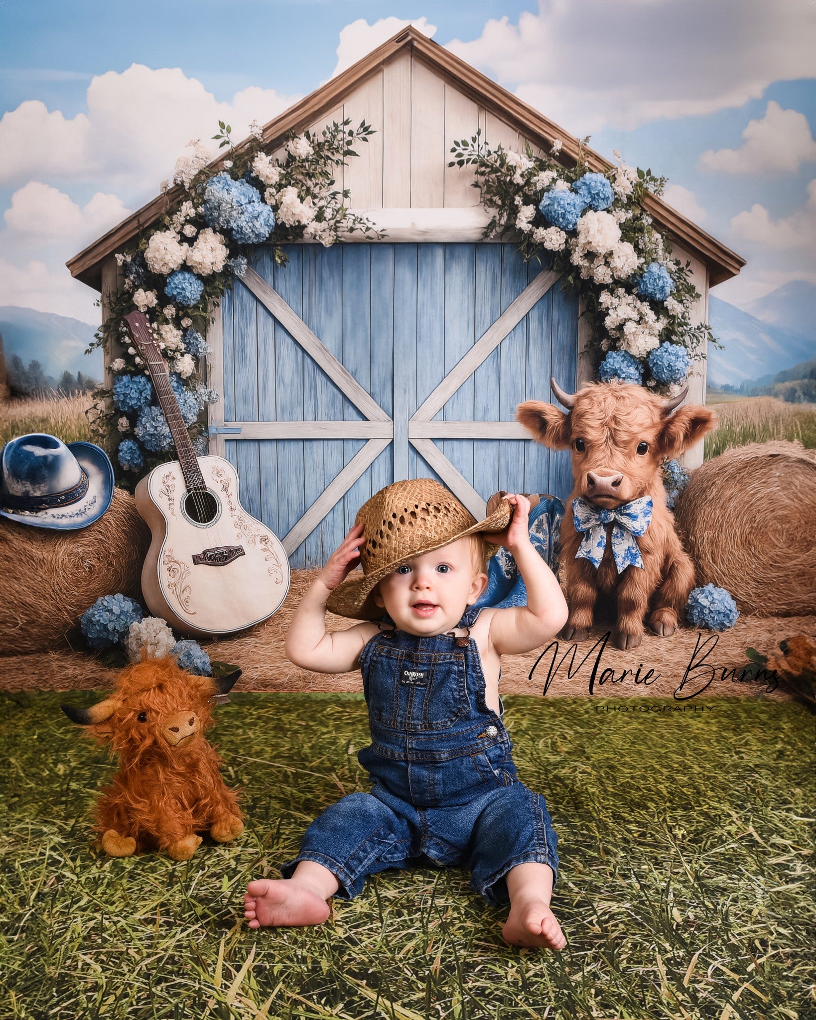 Kate Country Barn Floral Cow Backdrop Designed by Ashley Paul