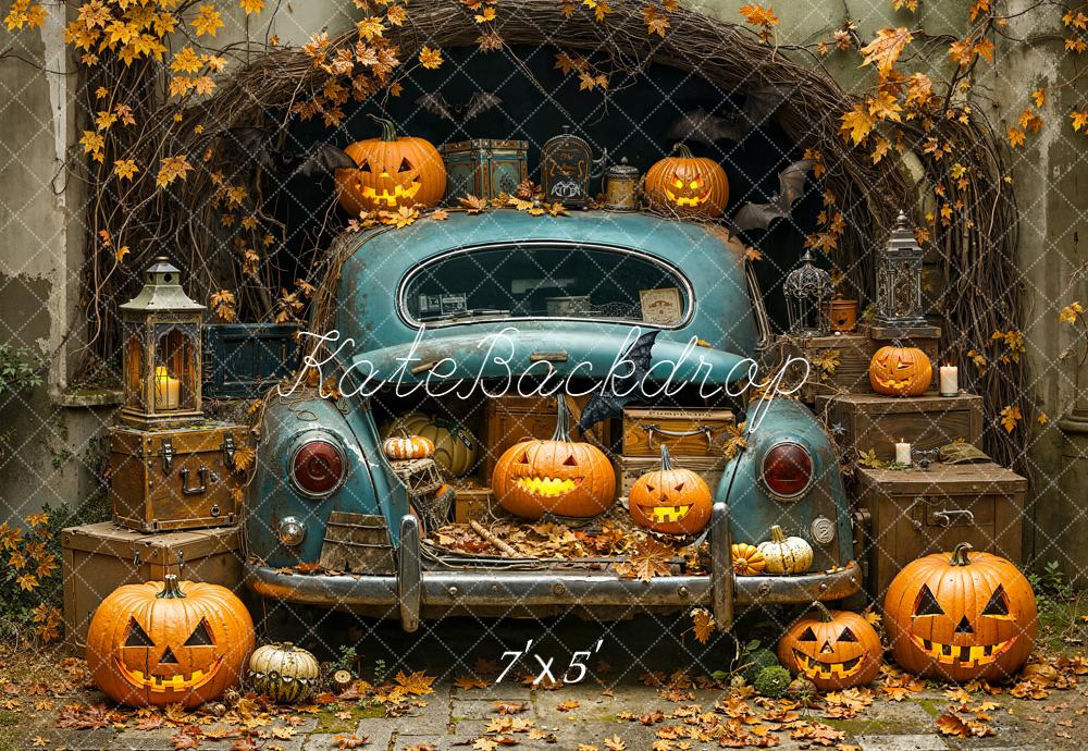 Kate Halloween Pumpkins Vintage Car Backdrop Designed by Emetselch -UK