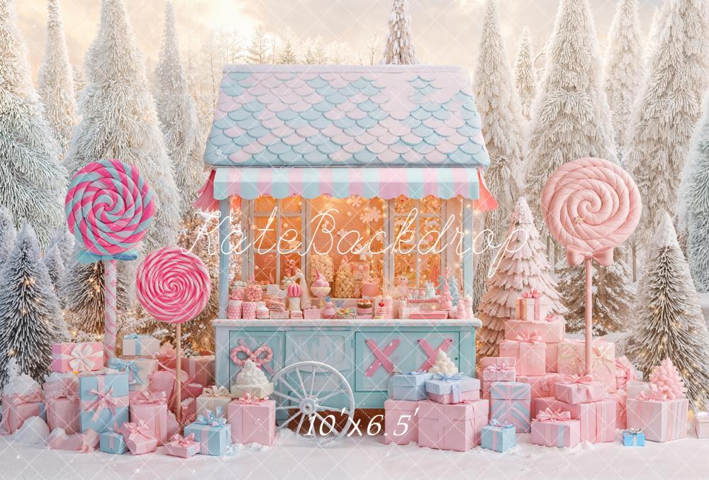 Kate Winter Candy Cart Lollipops Presents Fleece Backdrop Designed by Emetselch -UK