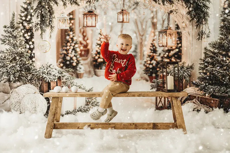 Kate Christmas Arch Garland Snow Trees Backdrop Designed by Emetselch
