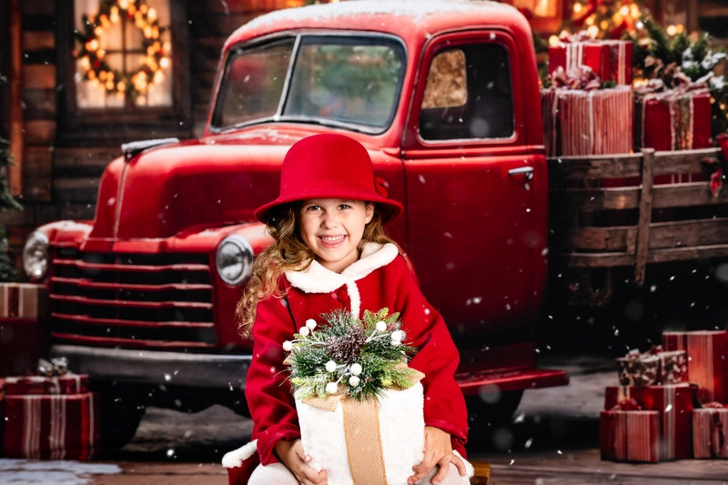 Kate Christmas Red Truck Gifts Cabin Backdrop Designed by Emetselch