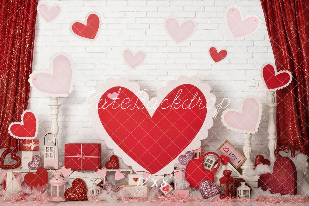 Kate Valentine Hearts Gifts Lanterns Red Backdrop Designed by Emetselch -UK