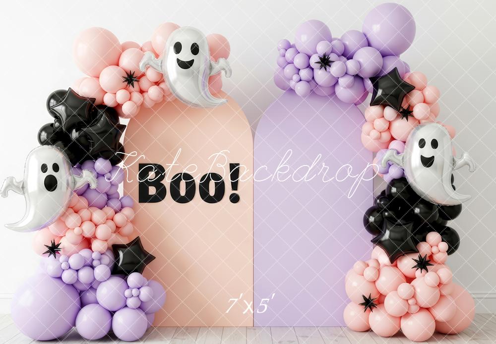 Kate Halloween Ghost Balloon Arch Pastel Backdrop Designed by Patty Robert