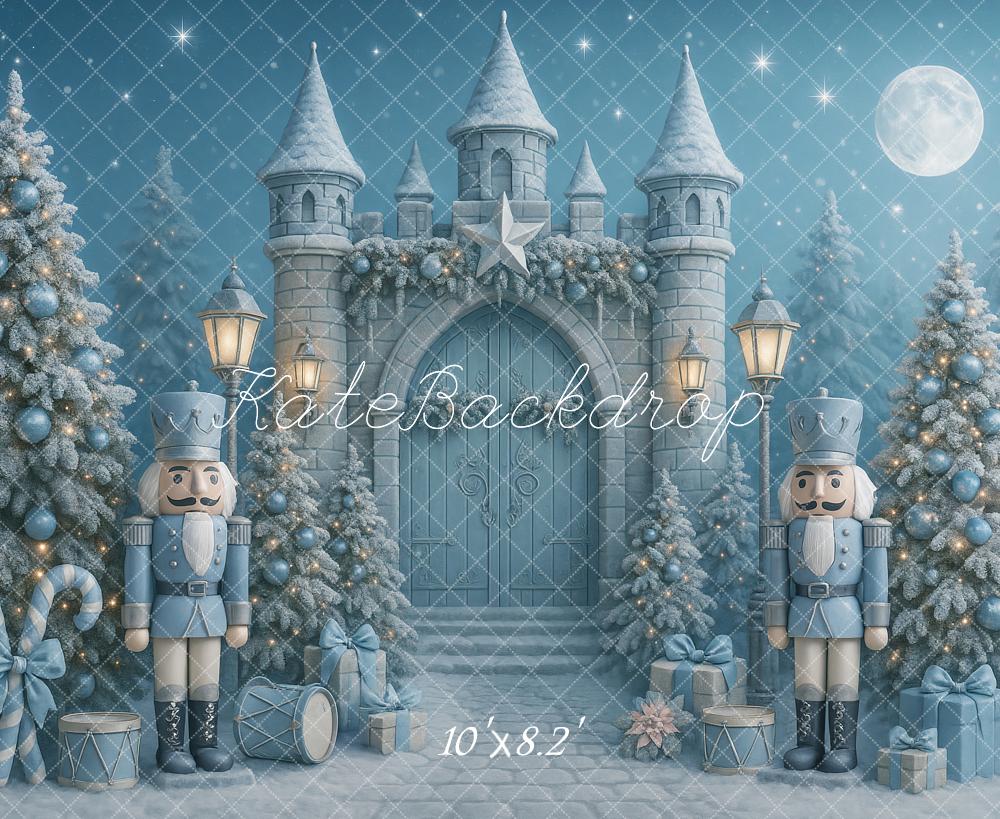 Kate Blue Christmas Nutcracker Castle Trees Backdrop Designed by Ashley Paul
