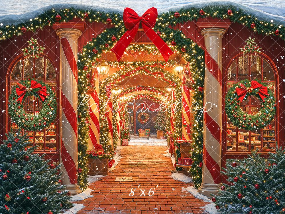 Kate Christmas Garland Red Bow Archway Fleece Backdrop Designed by Emetselch
